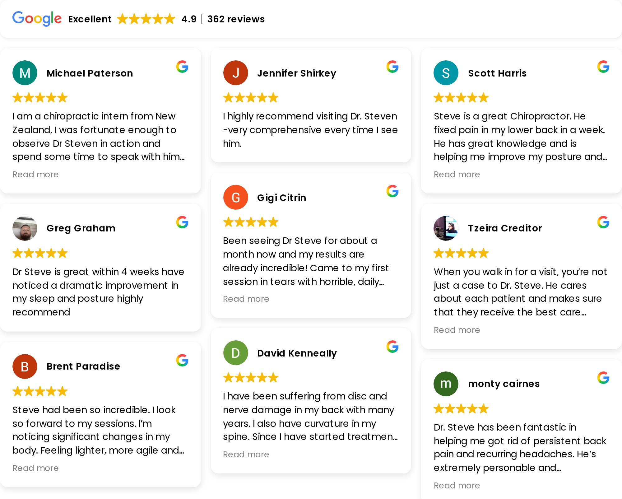 Google reviews for MyChiro Bondi Junction — 4.9 stars from 362 reviews